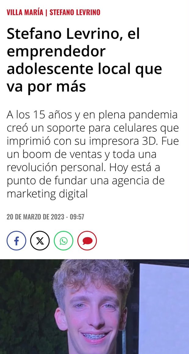 Nota de prensa local sobre Stefano Levrino
